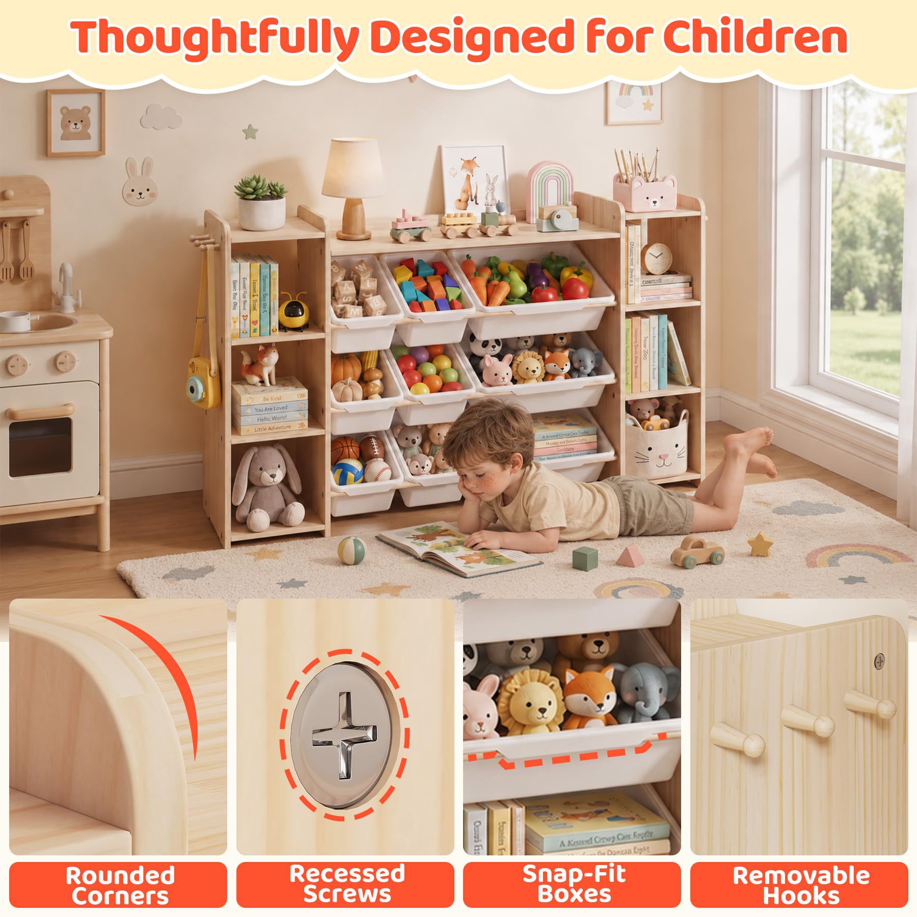 Cross-border Solid Wood Multi-layer Montessori Kindergarten Toy Storage Shelf Organizer Cabinet Children's Bookshelf Toy Rack