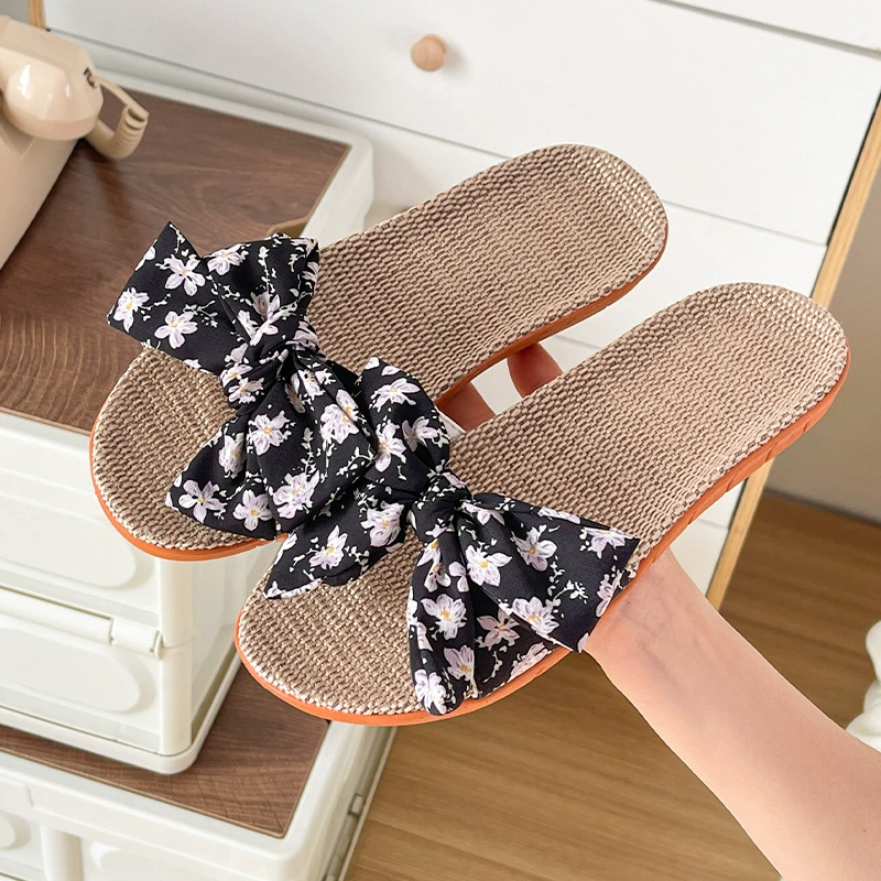 Little Red Book рекомендует льняные тапочки Женские весенне-летние домашние тапочки на толстой подошве на мягкой подошве с цветочным рисунком на ощупь на четыре сезона