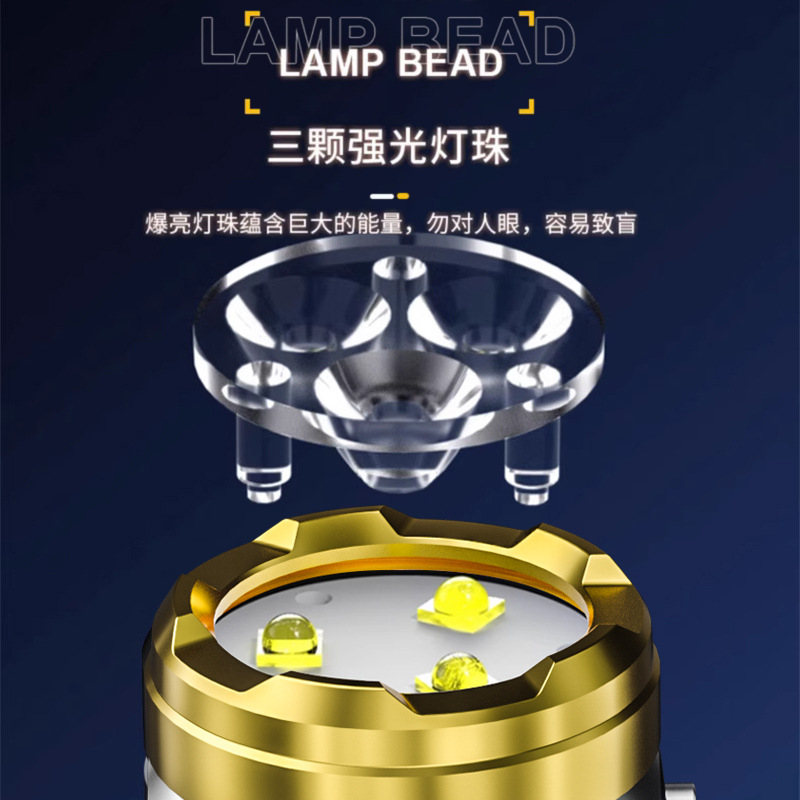 Inversa Yang láser blanco fuerte luz súper brillante hogar recargable al aire libre portátil de largo alcance linterna monstruo de tres ojos linterna