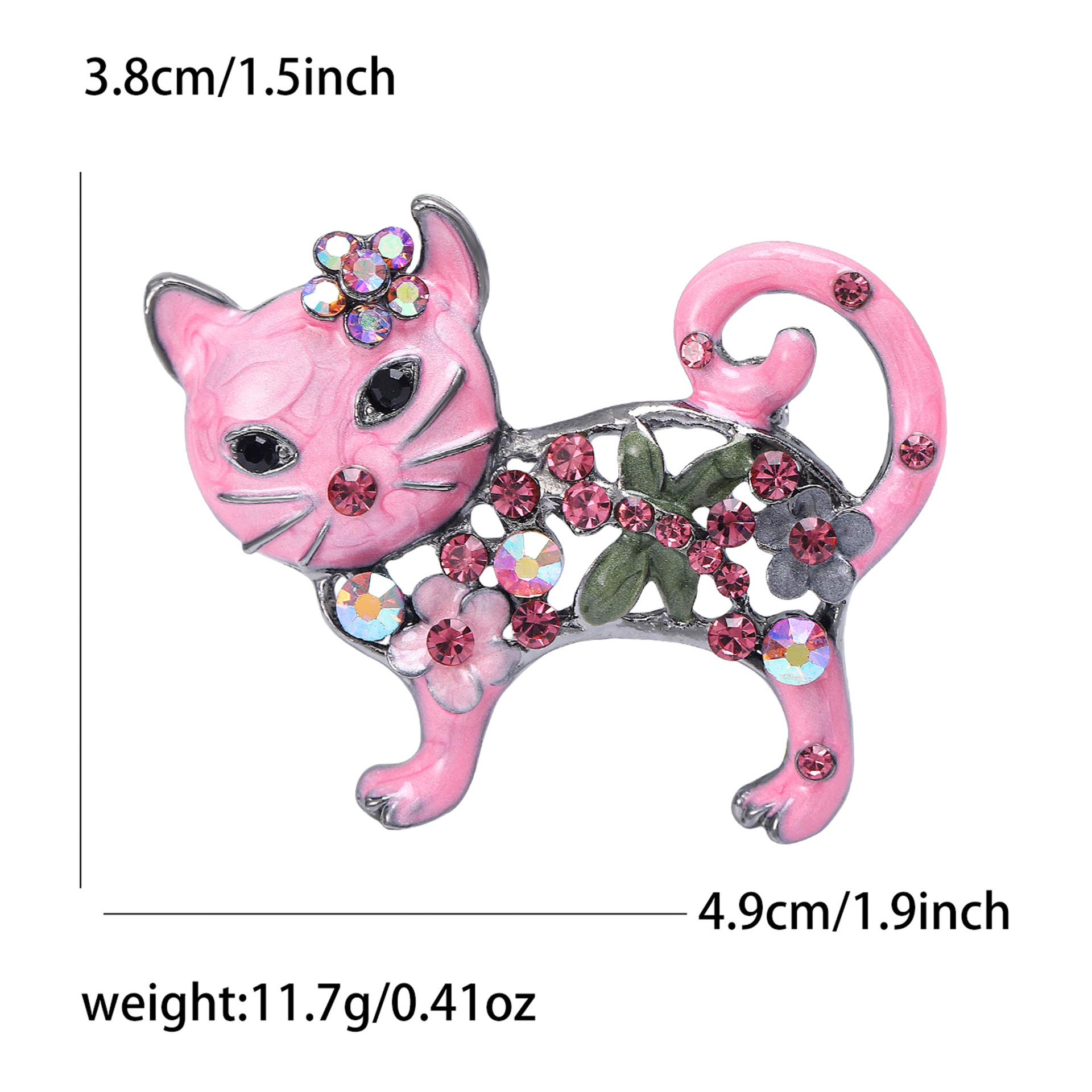 Broche de gatito esmaltado con incrustaciones brillantes