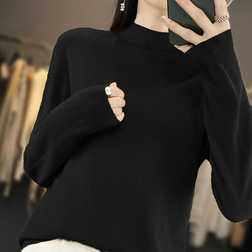 Wholesale first-line ready-made garments semi-high Korean pullover sweaters women's semi-high collar seamless knitted bottoming shirts wholesale in autumn and winter