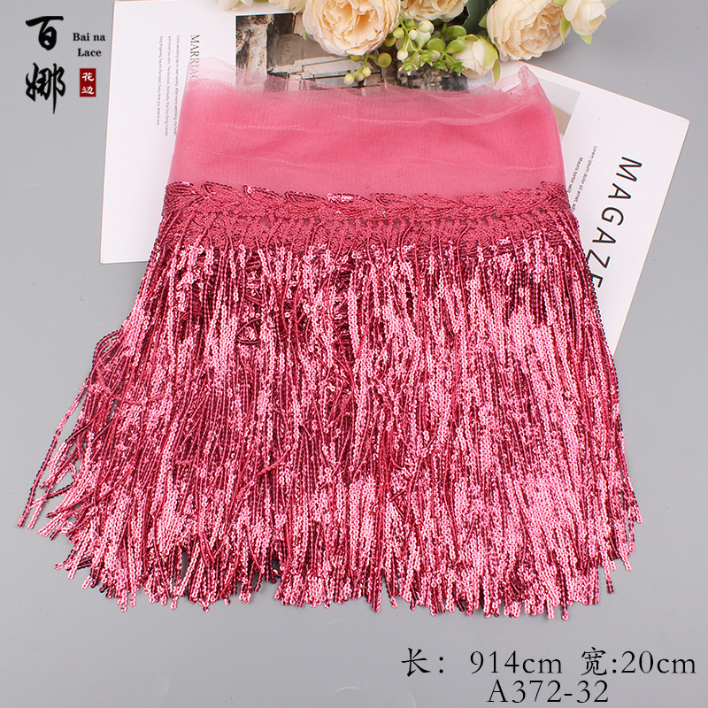 Flecos de lentejuelas láser de 20 cm en stock al por mayor del fabricante, borlas de flecos de lentejuelas para decoración de cortinas y ropa de baile DIY.