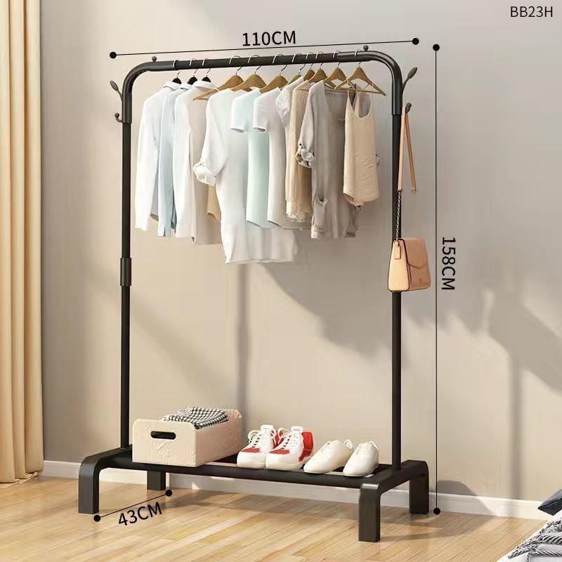 110cm [블랙 단극] 후크 4개 + 수납선반