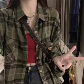 条纹毛边衬衫女2025年新款设计感口袋有标长袖衬衣开衫外搭上衣
