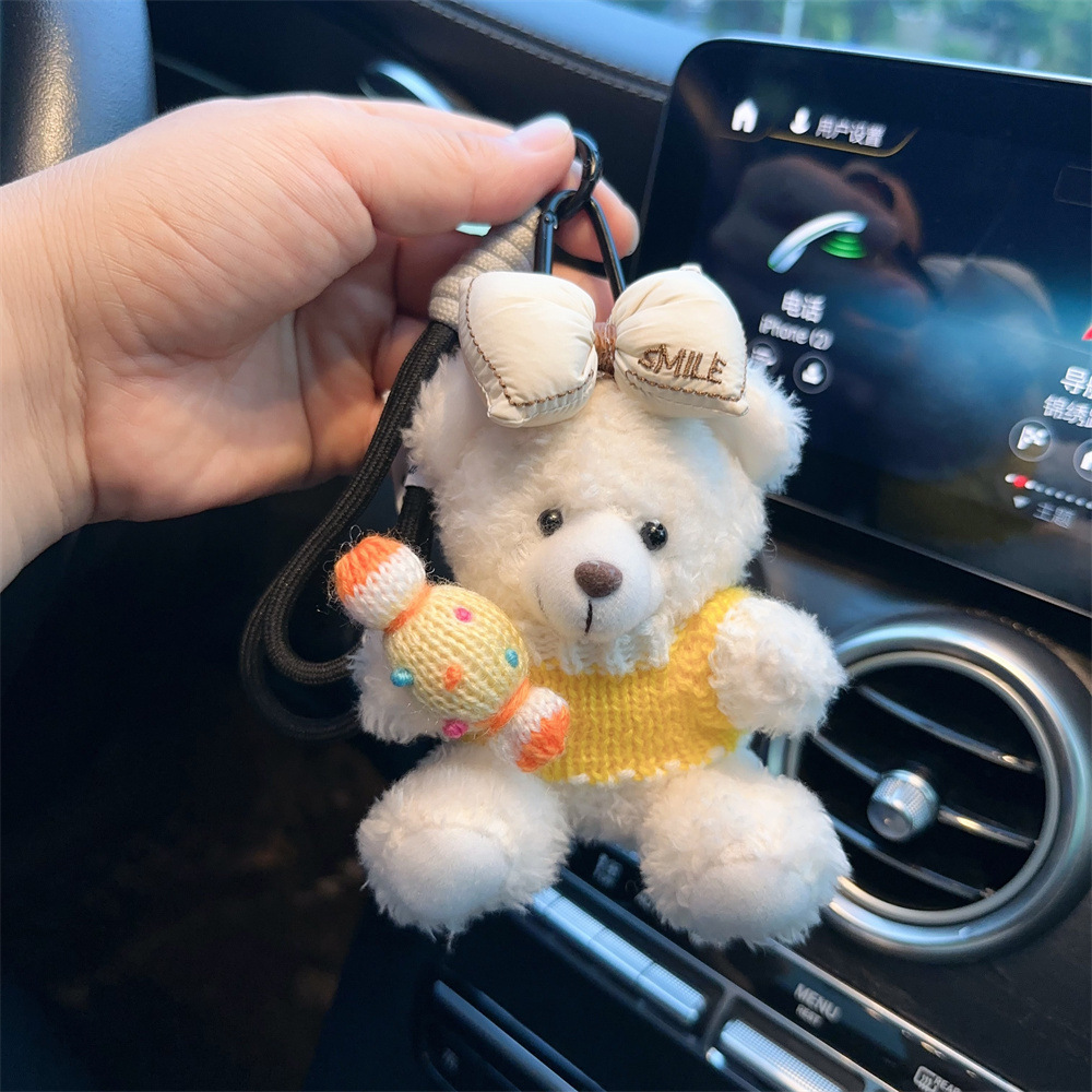 Red popularidad de aire de oso llavero de dibujos animados de alta calidad muñeca de peluche lindo bolso colgante llave del coche mujer