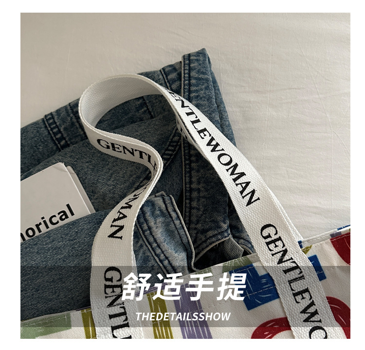 Large-capacity letter canvas bag 2025 new style ins printed versatile shoulder bag for commuting and portable ladies' tote bag Item Picture