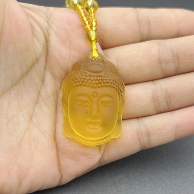 2pcs Yellow crystal frosted beadle pendant necklace Buddha temple god luck wealth necklace hang act the role of men and women sweater chain gifts