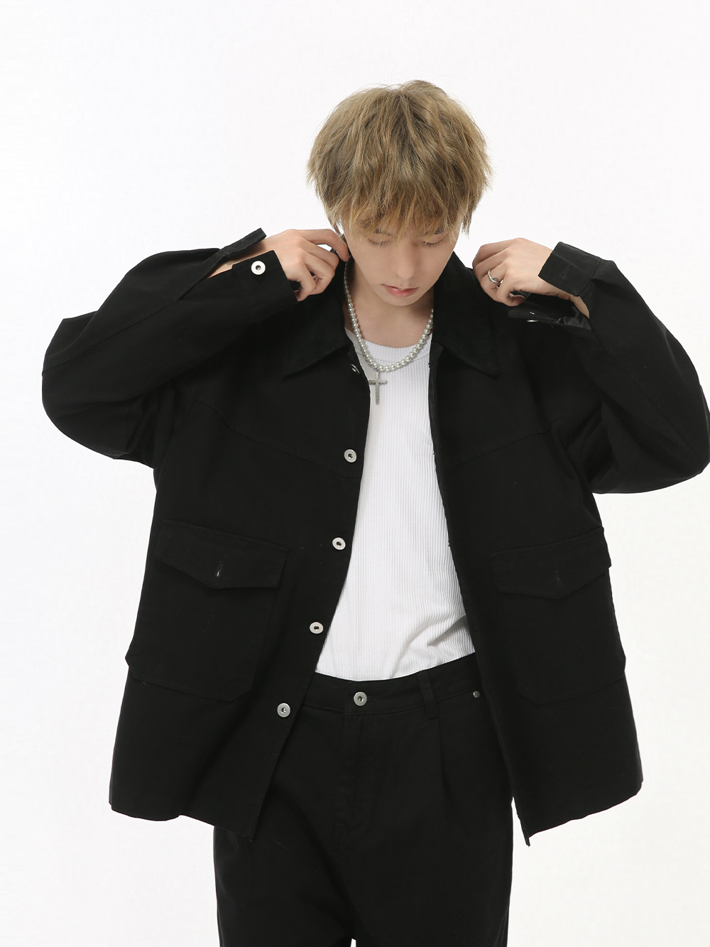 MTLCLOTHES Hombres| 2024 otoño nuevos productos de bolsillo japonés retro color contrastante chaqueta de trabajo conjunto de moda