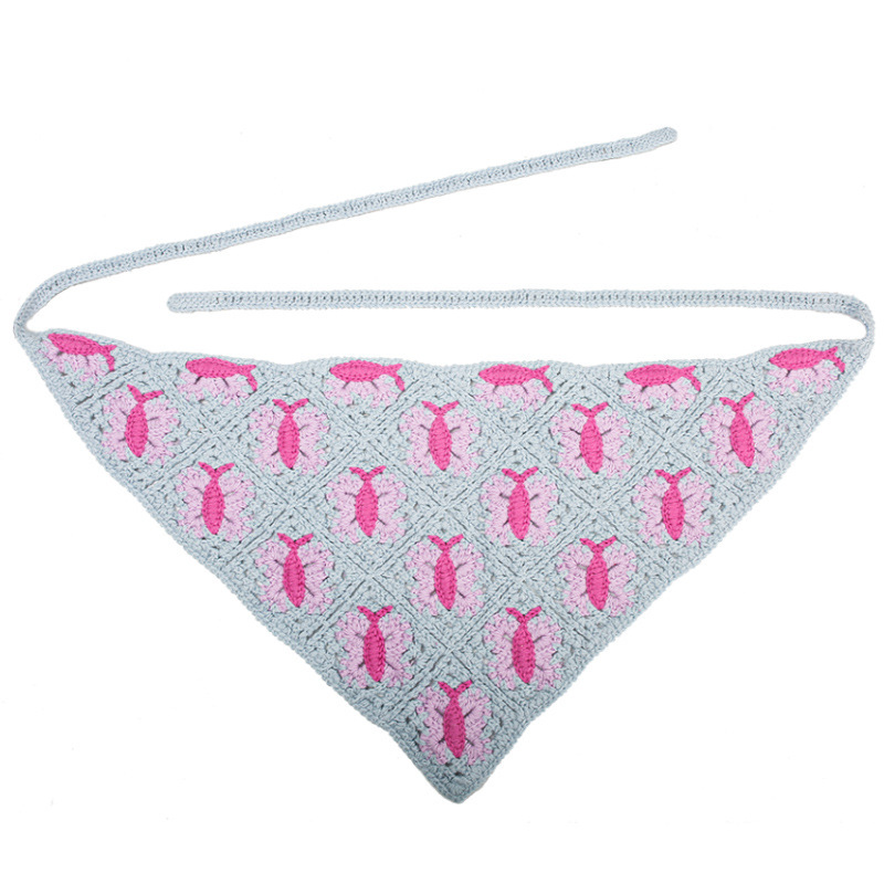Francia cereza toallas triangulares mujeres primavera y otoño viajes padres-hijos gancho de punto flores hueco pañuelo de arte correa de pelo gorro