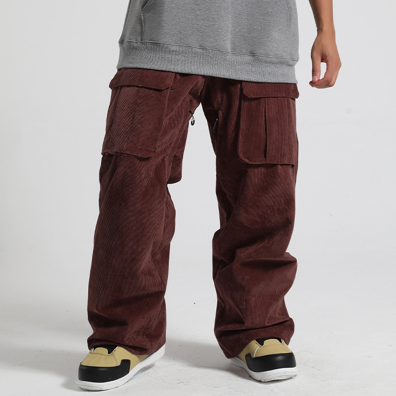 Spodnie narciarskie męskie zimowe wodoodporne wiatroszczelne ciepłe z okleiny luźne duże rozmiary sztruksowe spodnie narciarskie męskie sprzęt outdoorowy_voghion.com