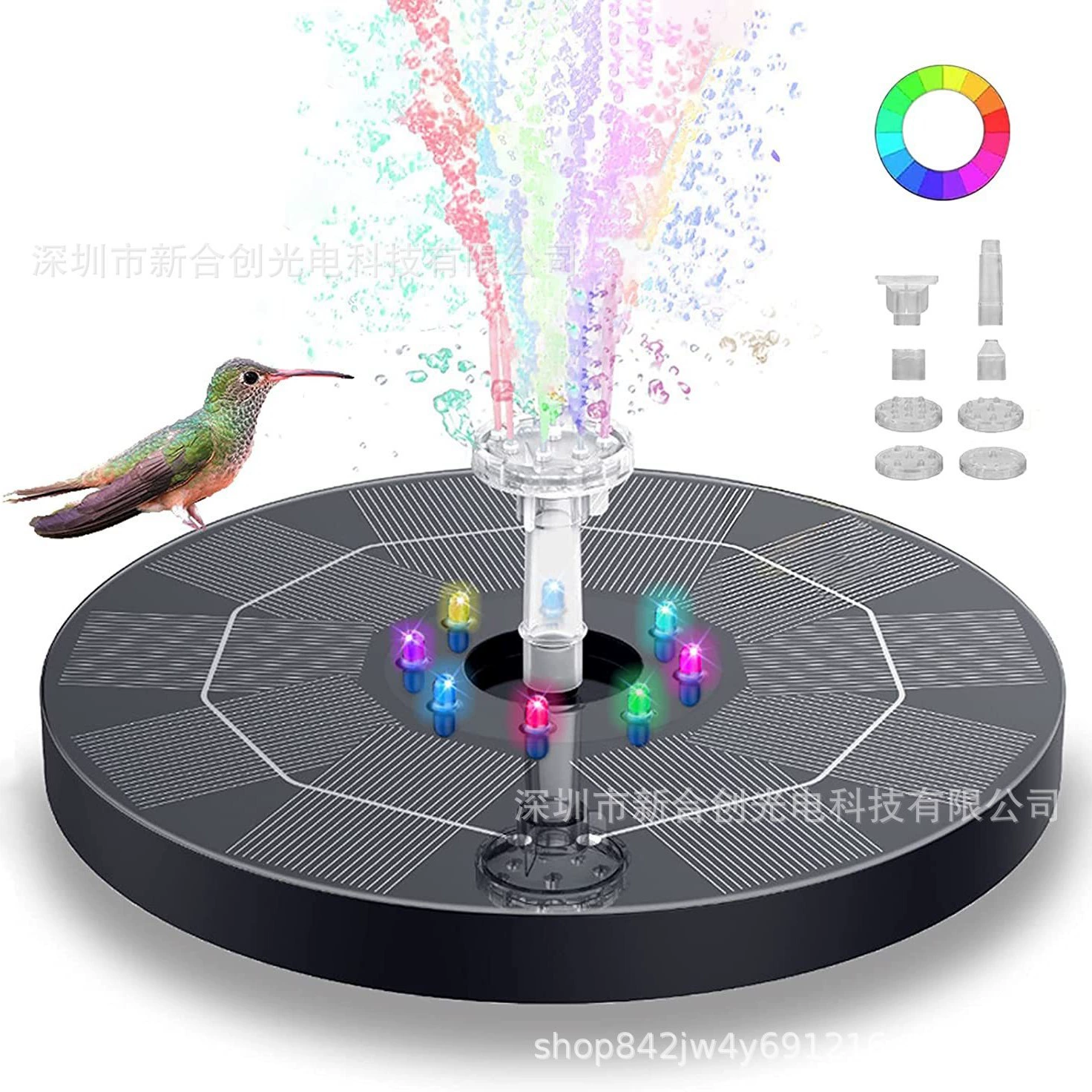Новый солнечный фонтан для птиц, кормушка для птиц, плавающий фонтан с батареей, светодиодные цветные огни, фонтанный насос для бассейна