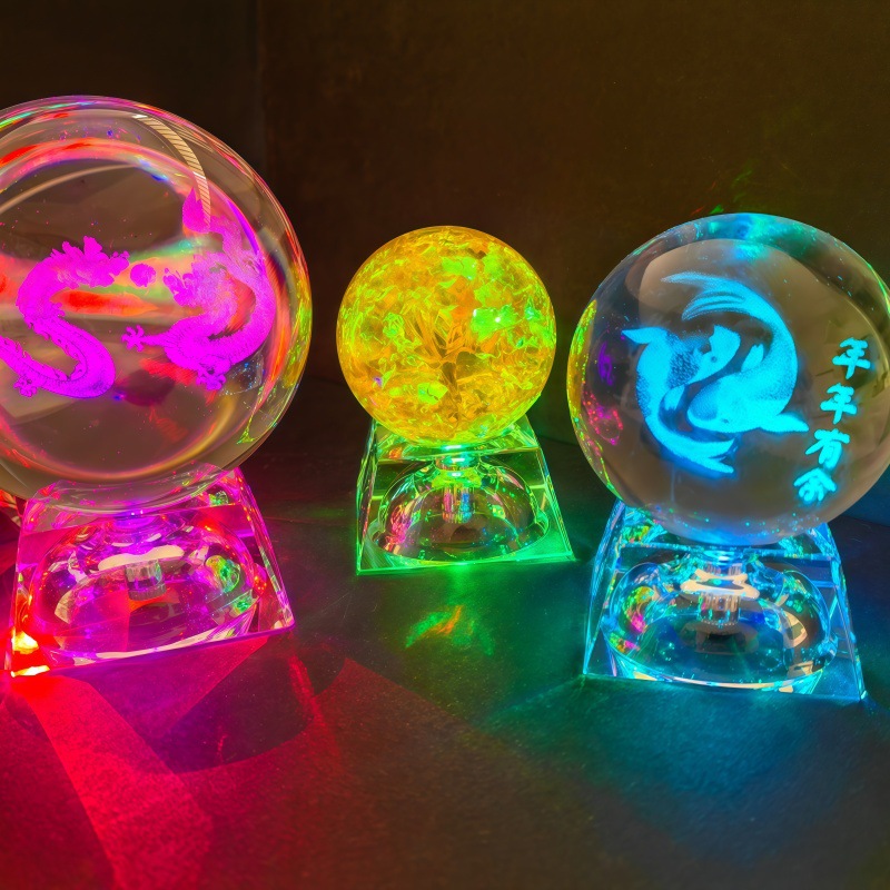 带灯水晶球底座方形展示架.led炫彩灯透明圆球底座底托现货批发