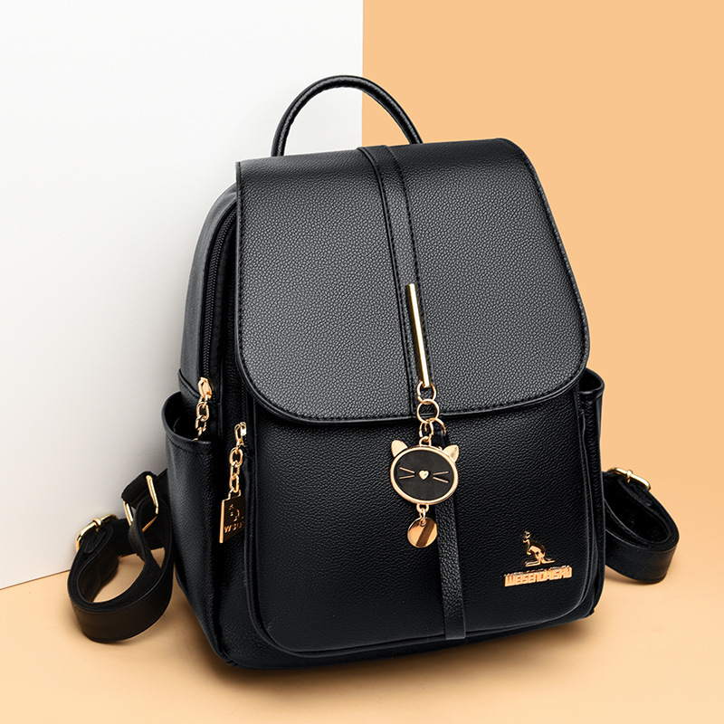 Creative kitten decorative backpack cowhide fashion travel women's backpack 2024 welfare student bag