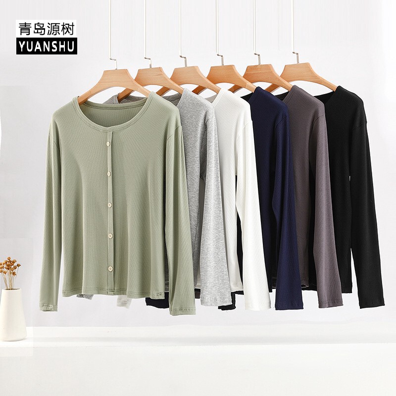 2024 New Long-sleeved Base Shirt Women's Spring and Autumn Thin Knitted Threaded Round Neck Inner T-shirt All-match Slim-fit Top