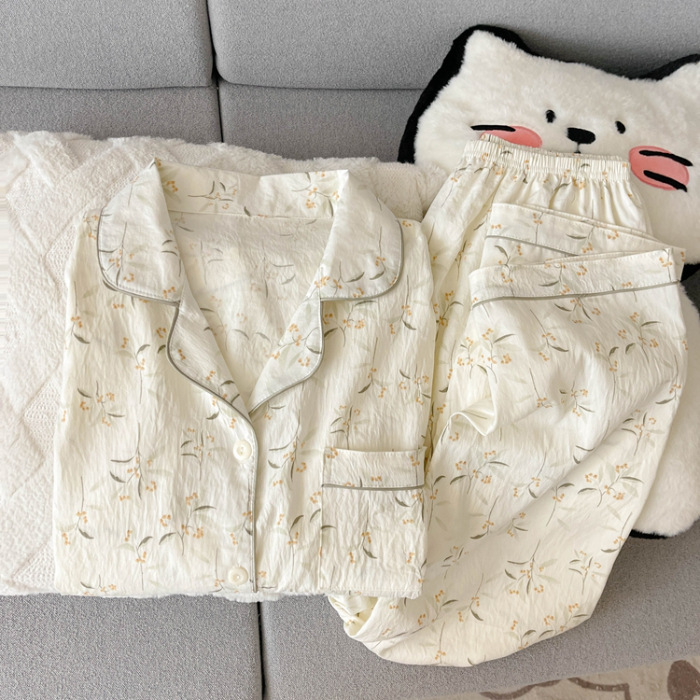 源头工厂春秋季长袖长裤睡衣女云朵棉韩版卡通甜美ins风开衫套装|undefined