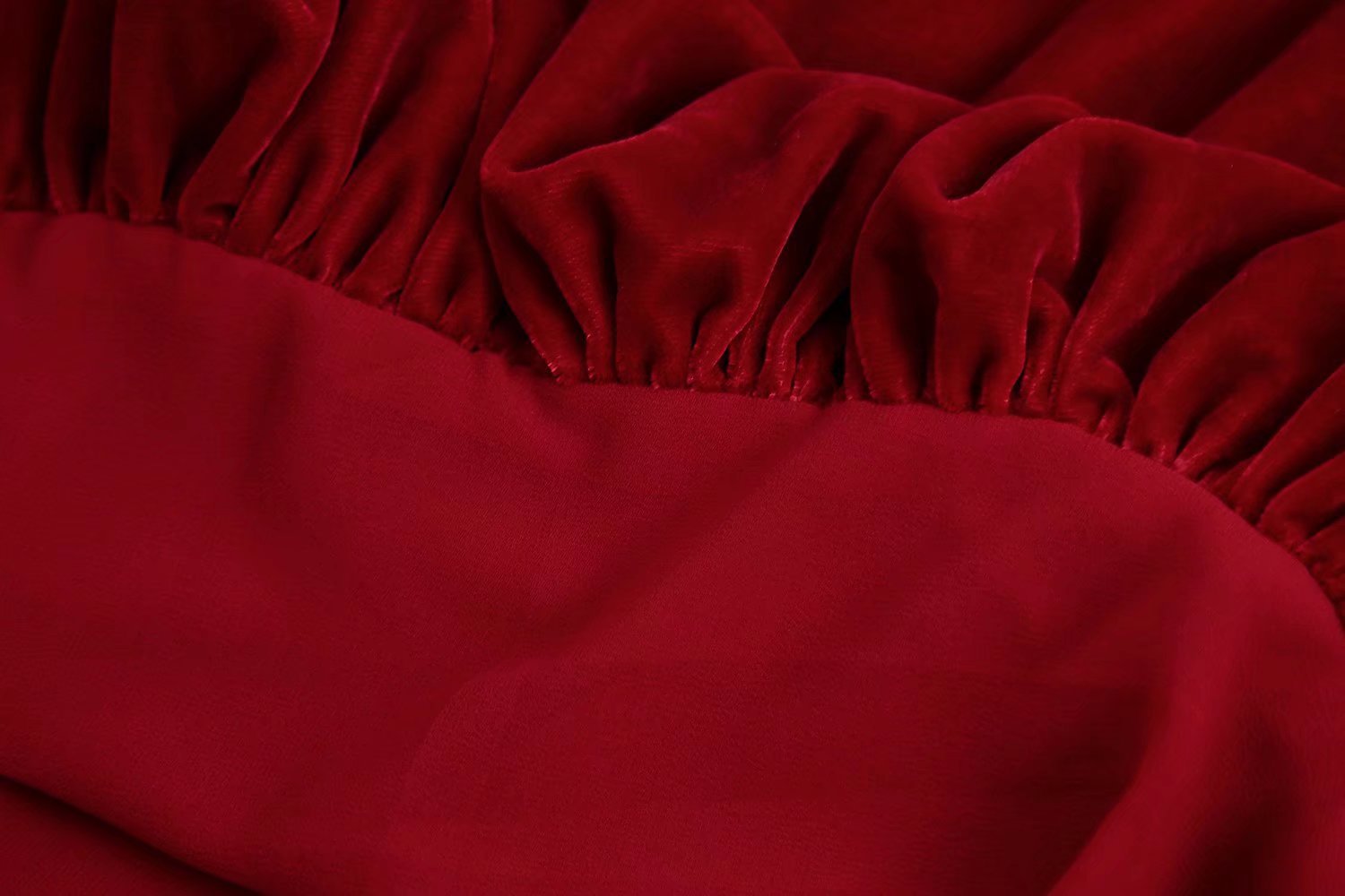 Puff-Short Sleeve V Neck Solid Color Velvet Dress NSXFL114276