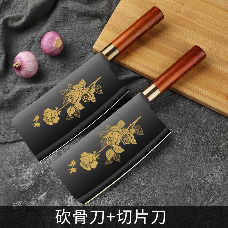 Kit de cuchillos de acero negro, conjunto completo de utensilios de cocina de acero inoxidable, cortador de verduras, cortador de huesos