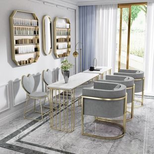 Internet Celebrity Sofa Chair Single and Double Special Price Golden Manicure Table Nordic Iron Double-Layer Marble Manicure Table and Chair Set