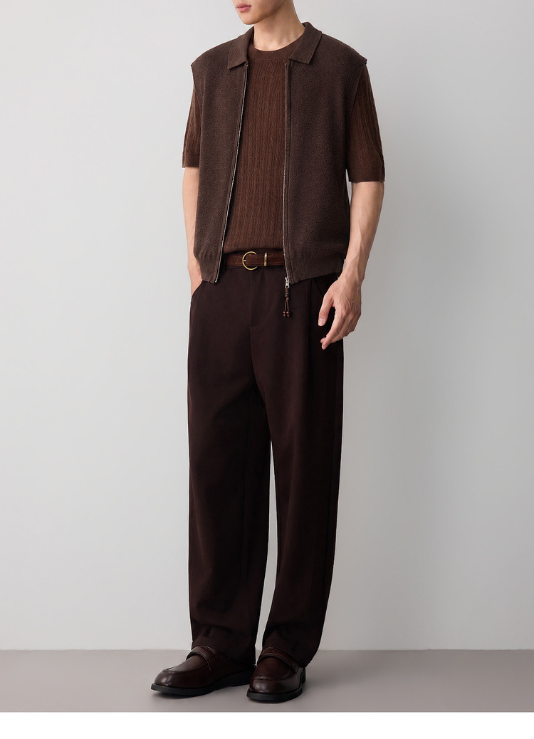 Áo gile len nam pha linen dáng cardigan khóa kéo phong cách công sở — đen chi tiết 24