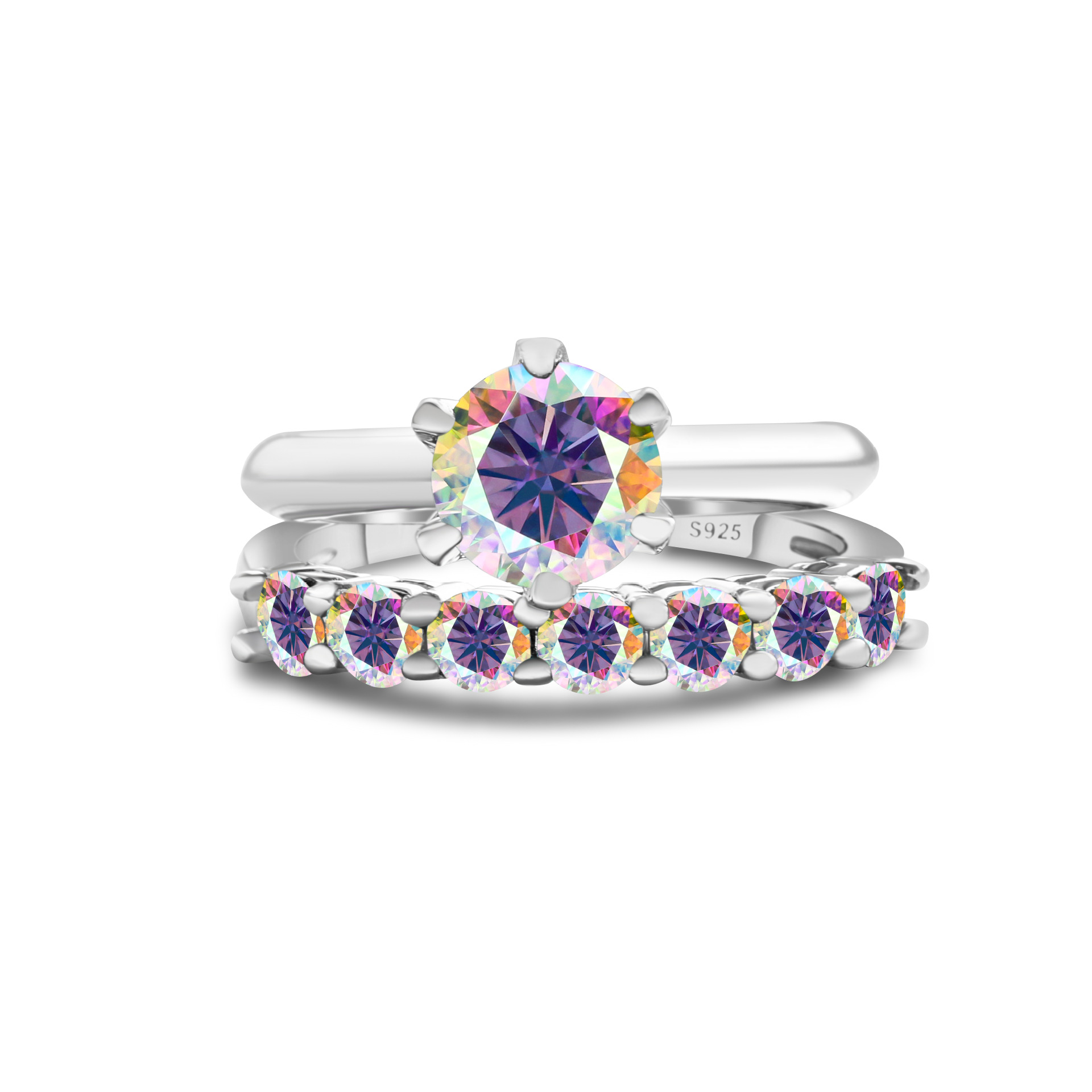 Anillo negro / azul-verde de piedra de moissanita S925 plata esterlina anillo de piedra de moissanita con certificado GRA 1.7CT transfronterizo