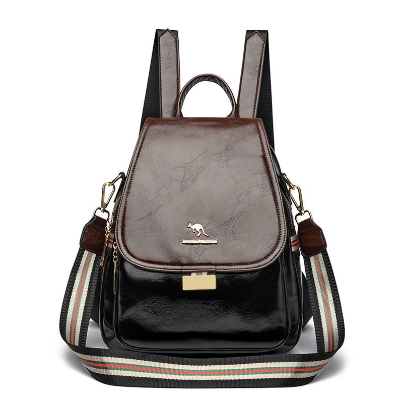 Meifeng Backpack - Travel Shoulder Bag, Genuine Leather, Colors: Black Brown or Black with Yellow
