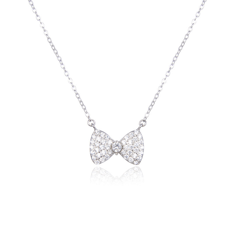 Estilo coreano simple moda diamante incrustado ZIRCON cadena colgante s925 plata esterlina todo partido arco clavícula cadena Collar para las mujeres