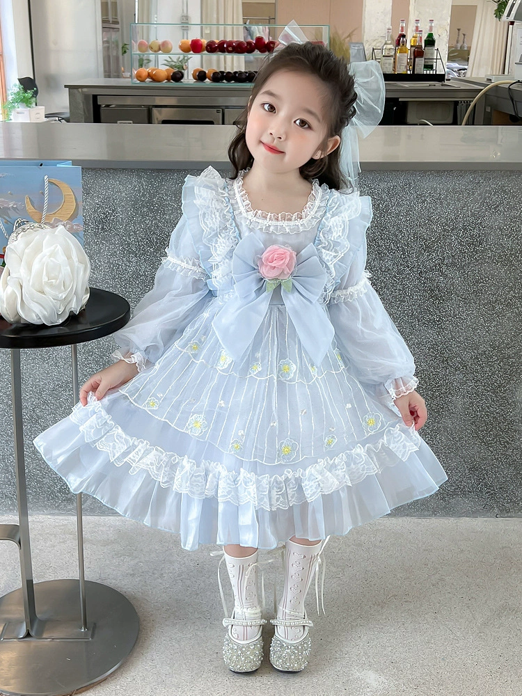 Костюм маленькой принцессы, осенняя юбка для девочки, кружевное вечернее платье, стиль Лолита, в цветочек.
