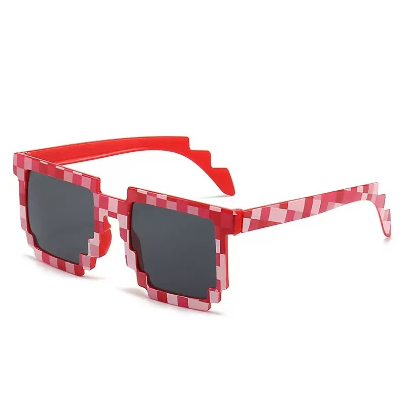 Mosaico gafas gafas de sol bidimensionales chatter personalidad gafas de sol de píxeles de fiesta reticular gafas de viento de píxeles rojos