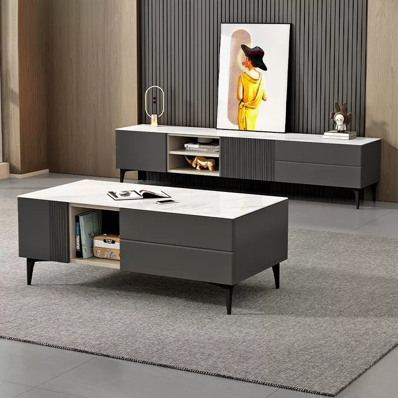 岩板电视柜落地式轻奢高级茶几电视柜组合客厅现代简约电视柜茶几