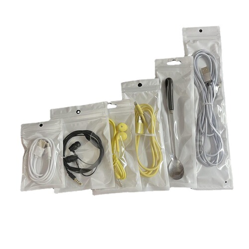 White jewelry bag yin and yang pearlescent film plastic translucent ziplock bag data cable mobile phone case sealed packaging bag