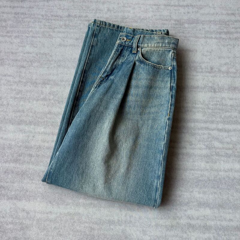 American-Style Vintage Jin Imported 100% American Cotton! High-Waisted Single-Button Lightweight Loose Slimming Straight-Leg Jeans for Women