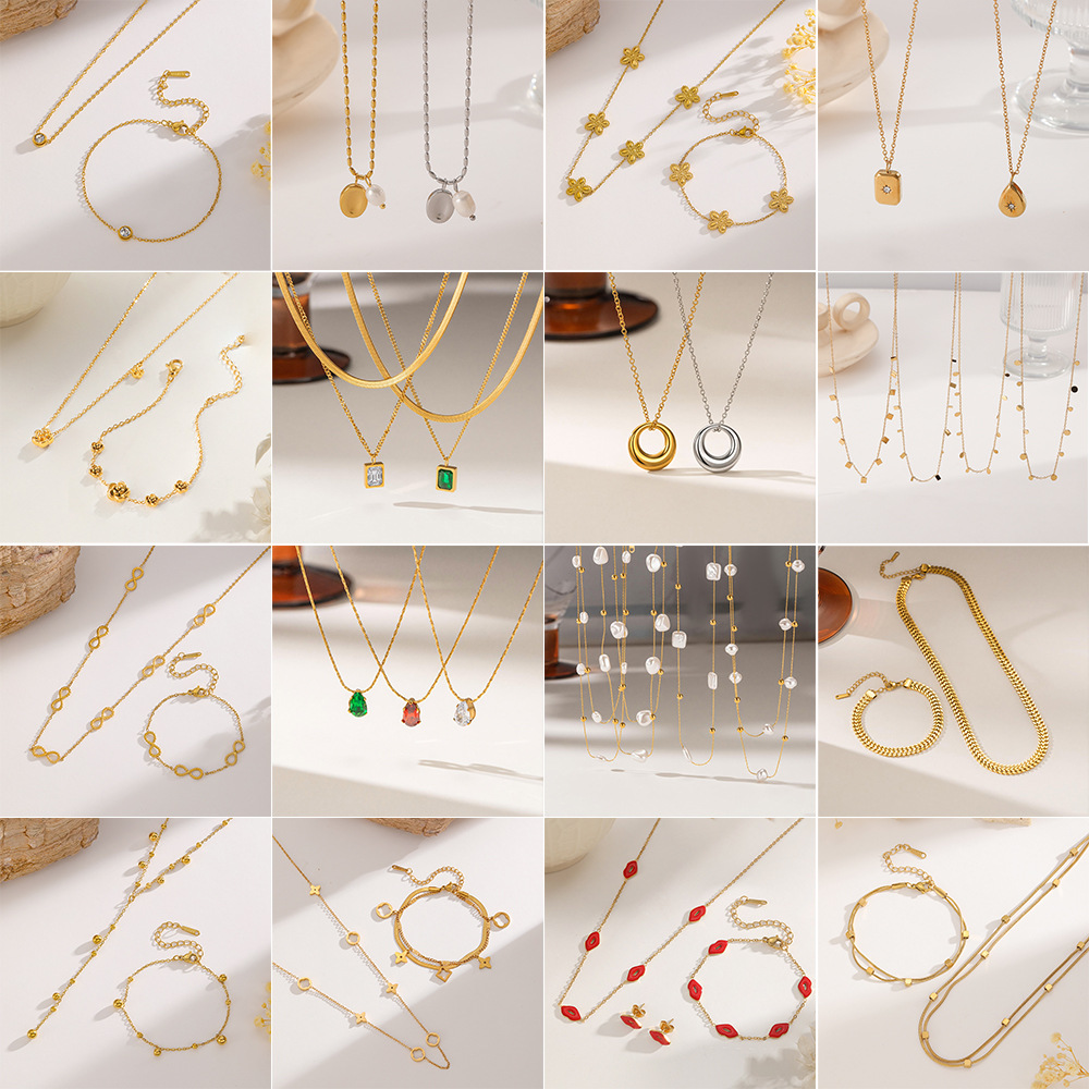 Cross-border new casual style fashion jewelry set, versatile niche design, ins non-fading titanium steel necklaces wholesale