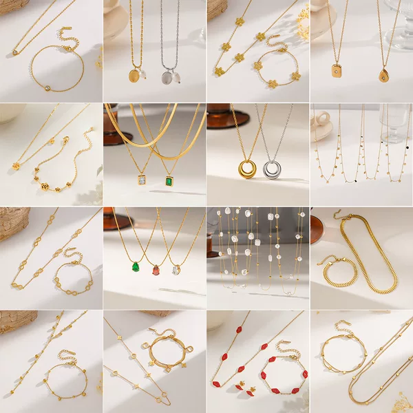 Cross-border new casual style fashion jewelry set, versatile niche design, ins non-fading titanium steel necklaces wholesale