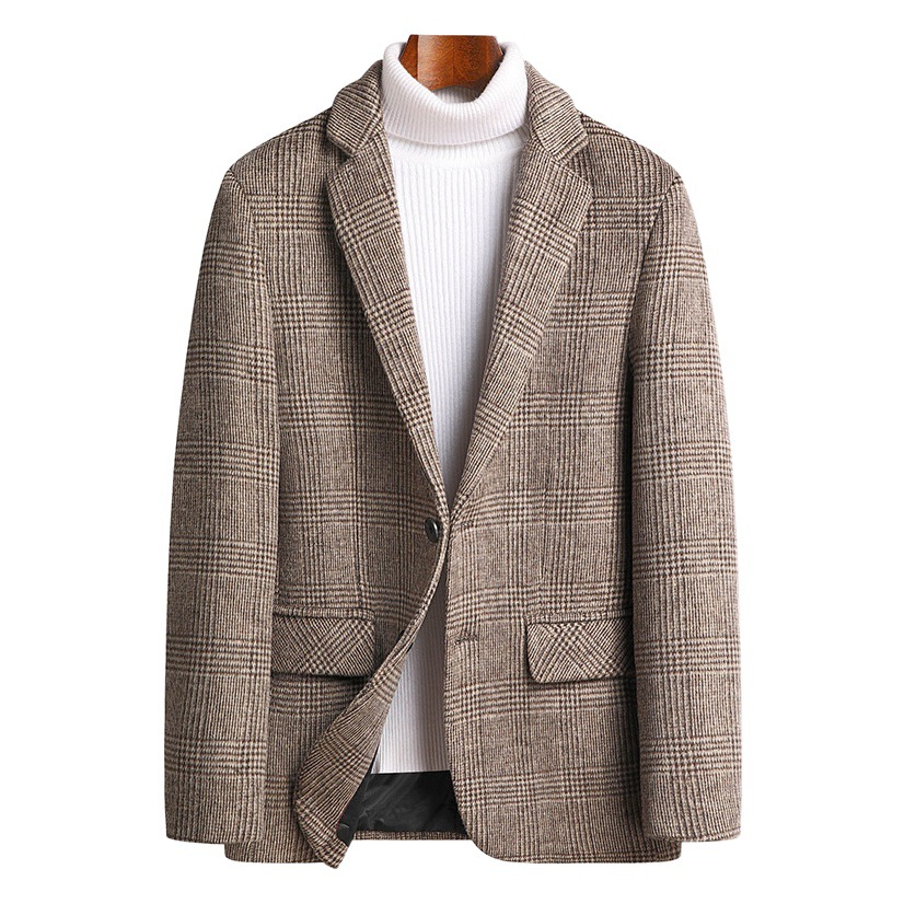 Leishibert traje de otoño e invierno traje a cuadros de lana para hombre traje pequeño de moda para hombre traje de lana más ropa de hombre de tamaño