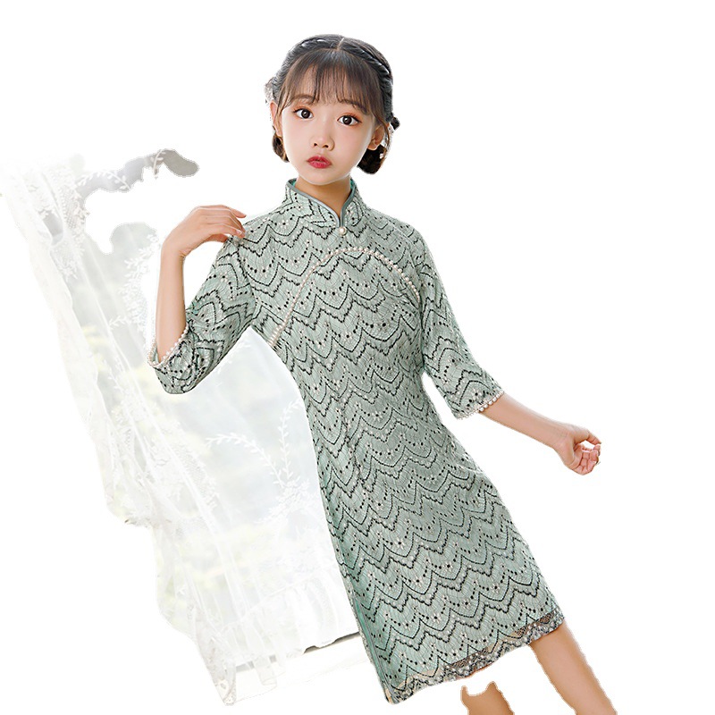 Ropa de mujer para padres e hijos 2023 nueva ropa de estilo chino cheongsam de encaje de gama alta para niñas