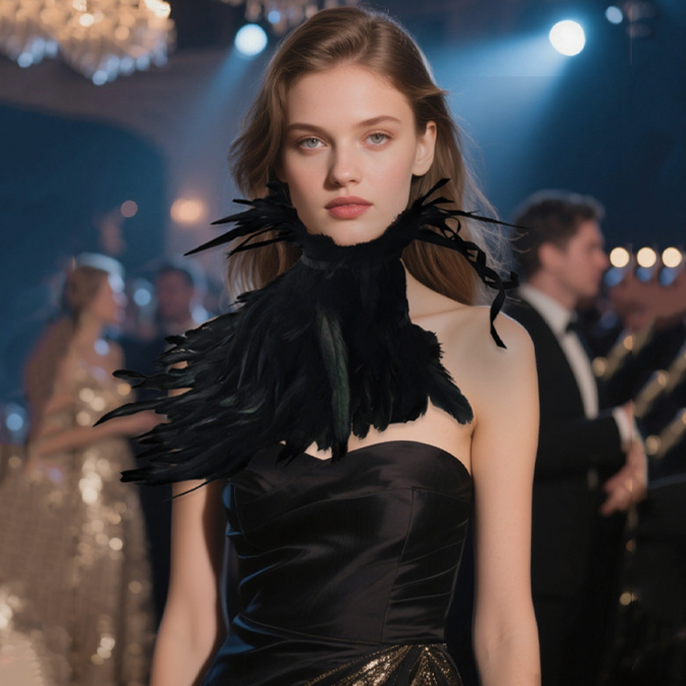 Ventas transfronterizas chale de encaje estilo gótico plumas escenario desfile de juegos de rol accesorios de fiesta