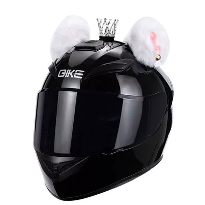 Motosiklet kaskı (dəbilqə) — bow cat ear decoration with - bright-black-white-cat-ears-with-silver-crown-m