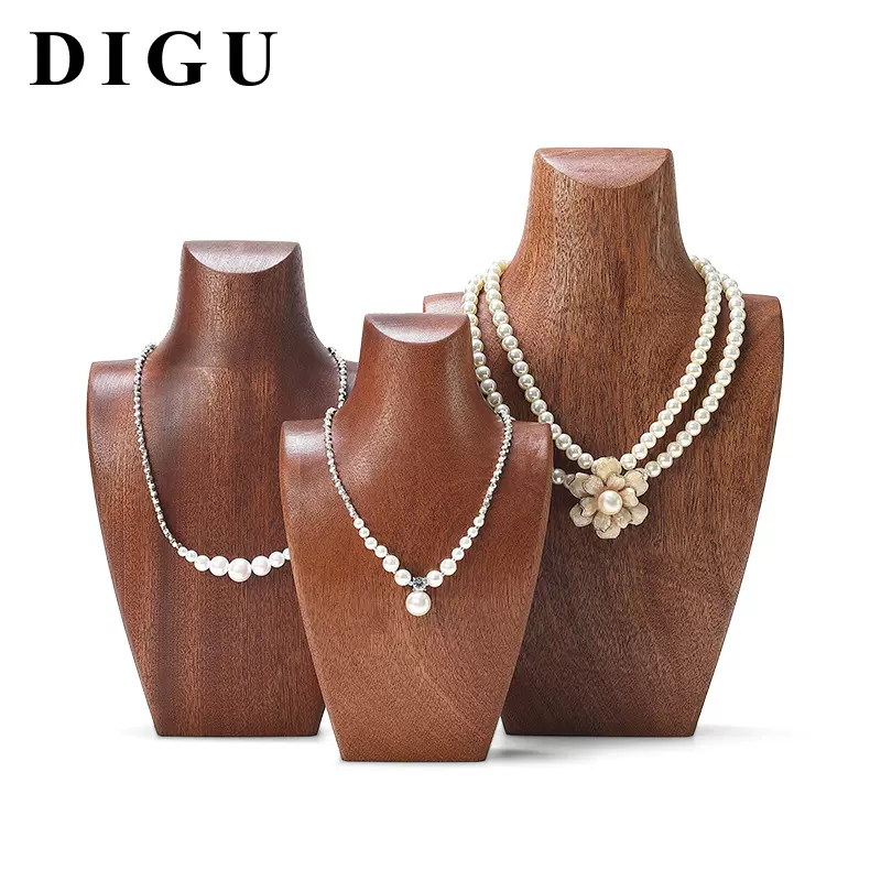 狄古实木人像架翡翠玉器人像脖子项链架展柜陈列道具项链展示架