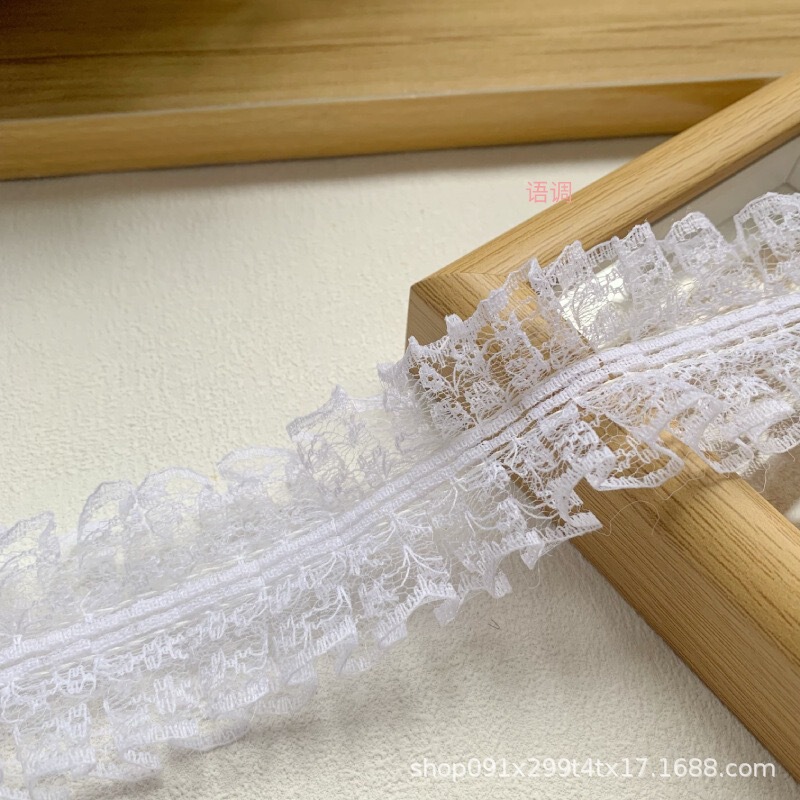 In-Stock 4.5cm I-Shaped Wrinkled Black and White Lace Trim Handmade DIY Lolita Toy Headwear Lace Accessory