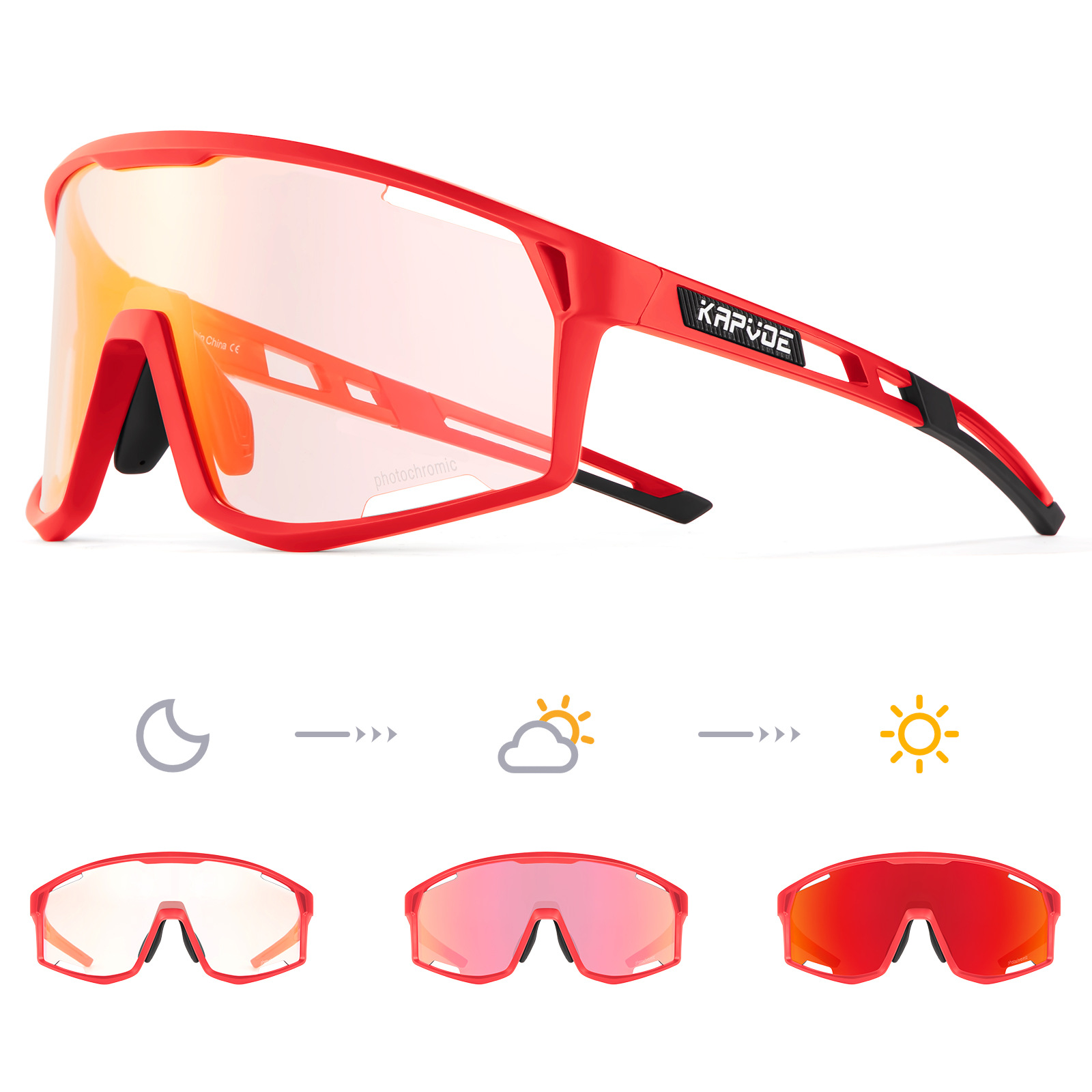 Gafas de Ciclismo Fotocromáticas de TR90, Fotocromático, Proteccion contra Viento y Arena, para Ciclismo de Montaña