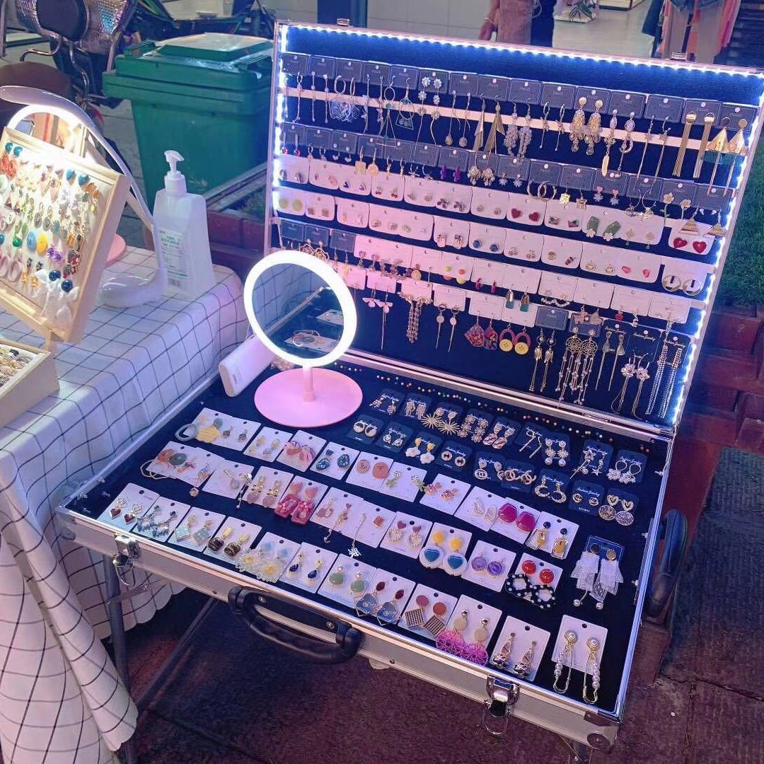 夜市擺攤神器便攜摺疊雙層大號地攤箱移動攤位耳環耳飾飾品展示架