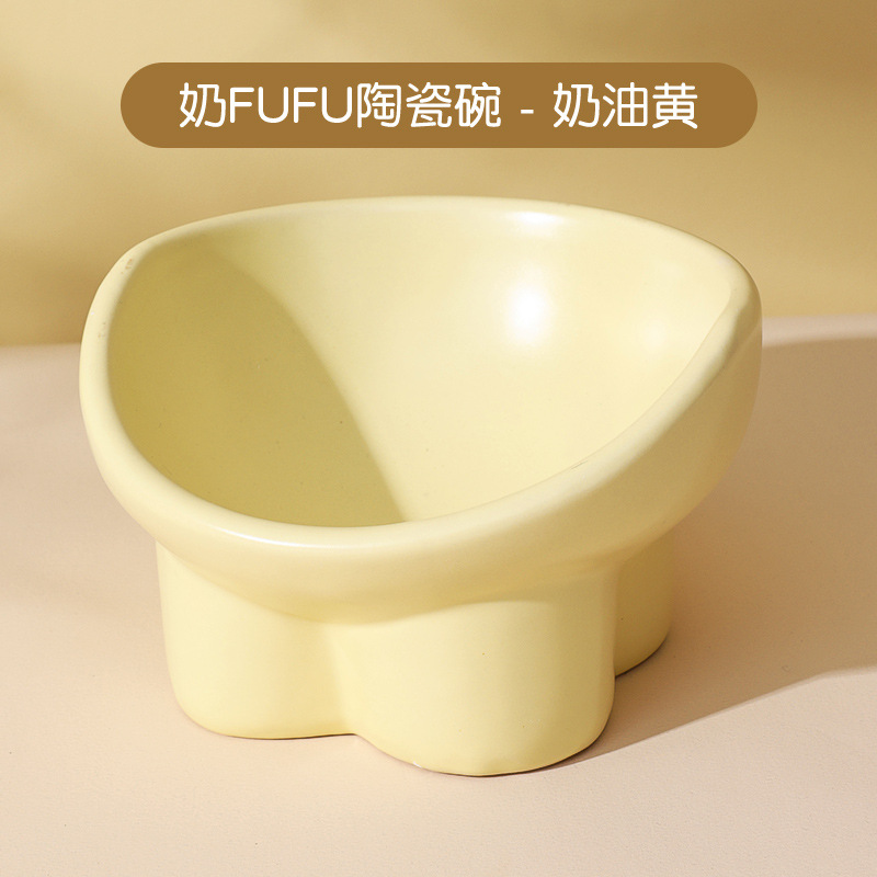 Tazón de cerámica para gatos para mascotas, tazón para perros, tazón para gatos, tazón de agua, arco alto para proteger la columna vertebral cervical, oro pequeño