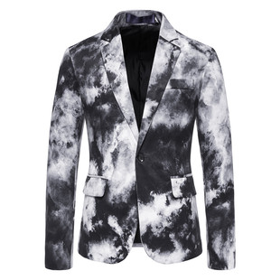 2023 Autumn and Winter New Men's Suit Casual Splash Ink Printed Single-Breasted Suit European Size Men's Light Business Suit