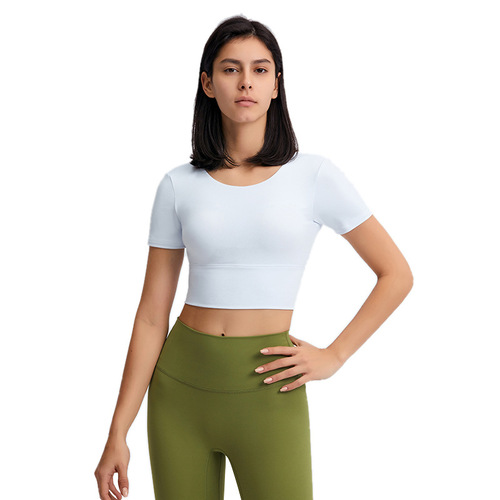 Spring and summer new thin shoulder straps cross beautiful back sports short-sleeved yoga clothes women's tops backless fitness small suspenders short-sleeved