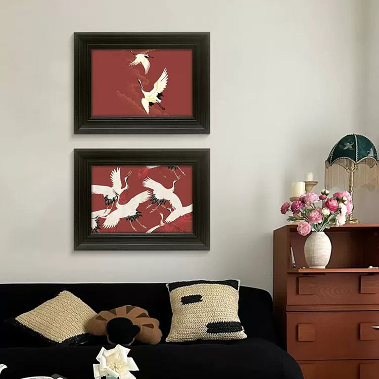 新中式藝術相框國畫餐廳壁畫《鶴起清風》輕法式中古風客廳裝飾畫