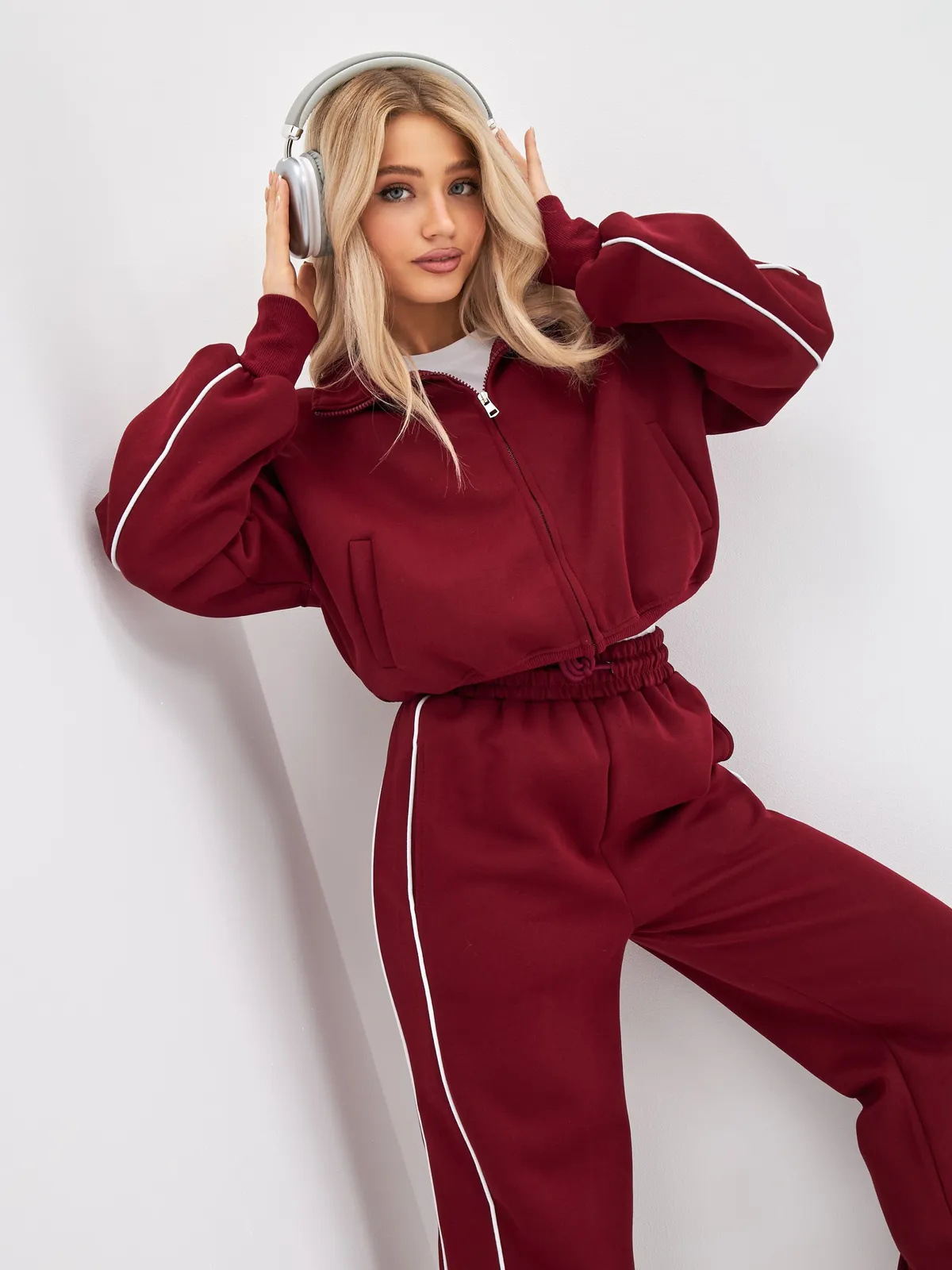 Women's Spring Autumn Sports Leisure Suit Loose Striped Sweatshirt Cardigan Trousers Fashion Pant Set Polyester Full Length_ecoleips.com
