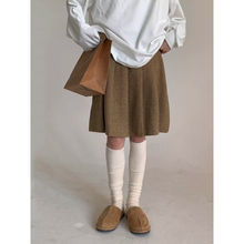 木木淘屋羊毛A字百褶半身裙2025年秋冬新款学院风百搭显瘦五分裙