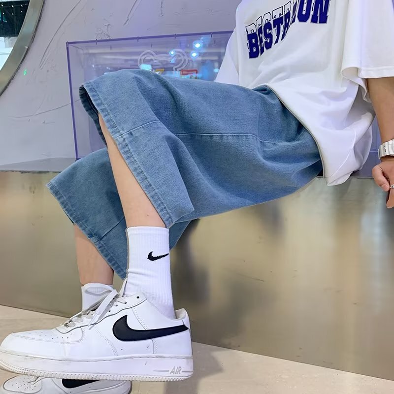 Seven-point Denim Shorts Men's Summer Thin Wide-leg Pants Trendy Brand Ins7 Six-point Pants oversize Straight-tube Loose Seven-point Denim Shorts Men's Summer Thin Wide-leg Pants Trendy Brand Ins7 Six-point Pants oversize Straight-tube Loose