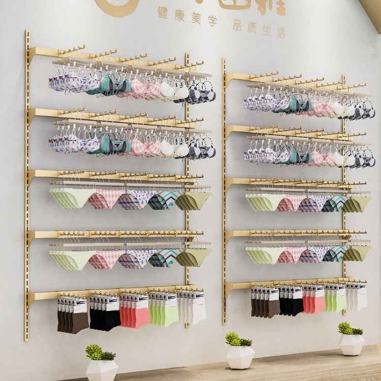 Underwear Store Adjustable Shelf Display Rack Golden Iron Bra Intimates Sock Rack Wall Hook Display Rack