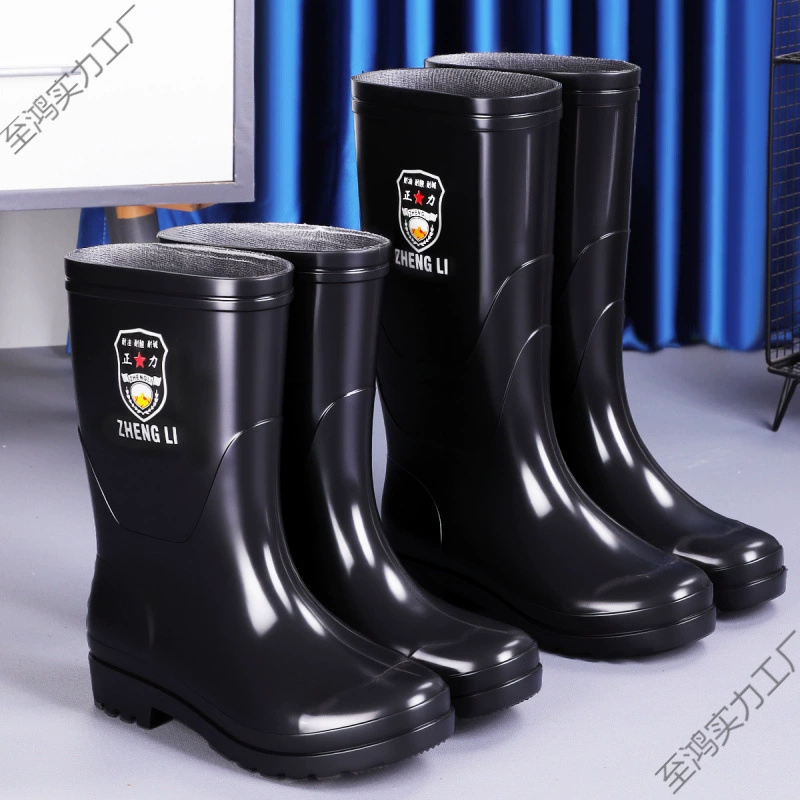 Высокие резиновые сапоги Zhengli, мужские водные сапоги для охраны труда, водонепроницаемые резиновые сапоги средней высоты для стройплощадки, нескользящая резиновая обувь, теплая обувь для воды с сухожилиями